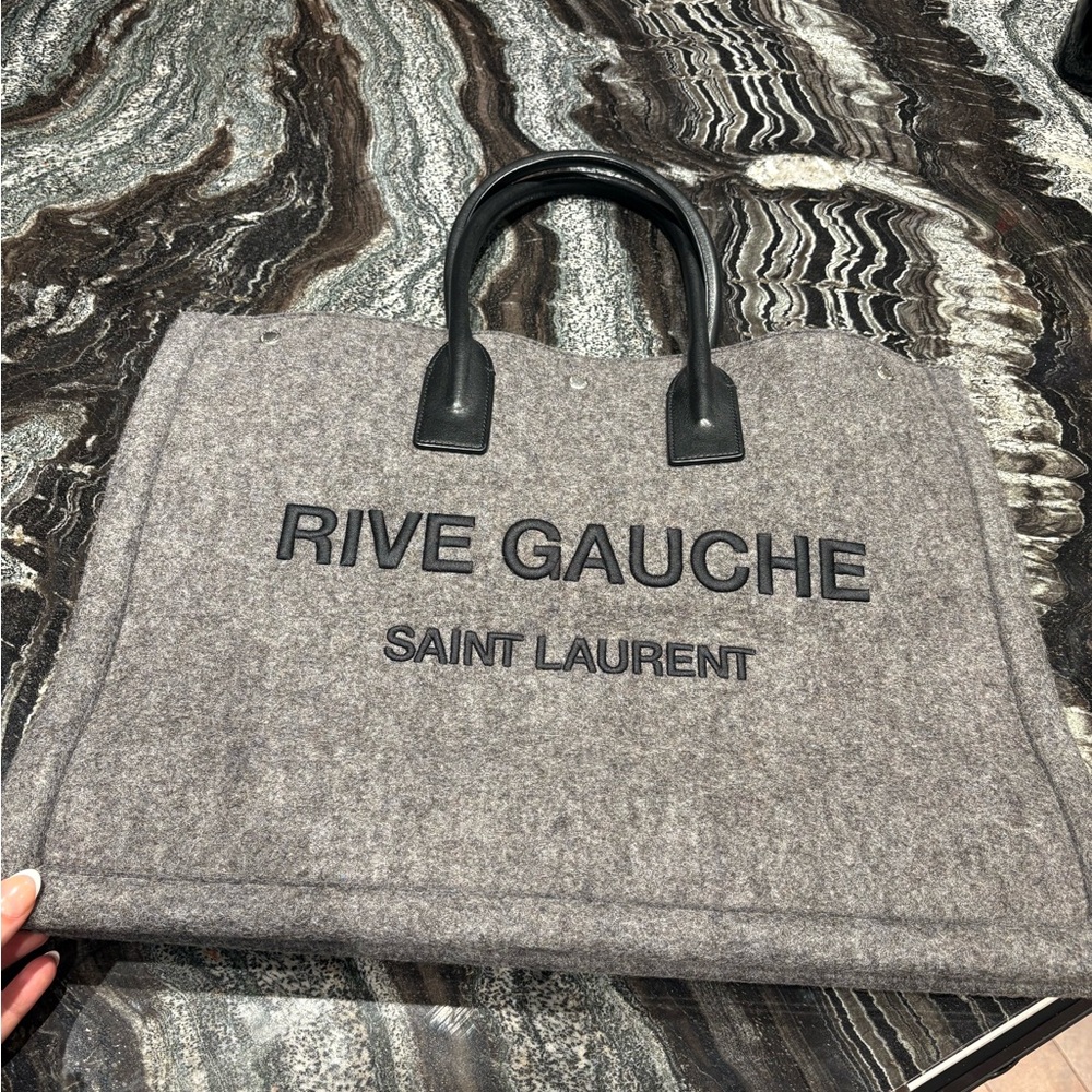 SAINT LAURENT Tote Bag Wool Calfskin Rive Gauche Grey